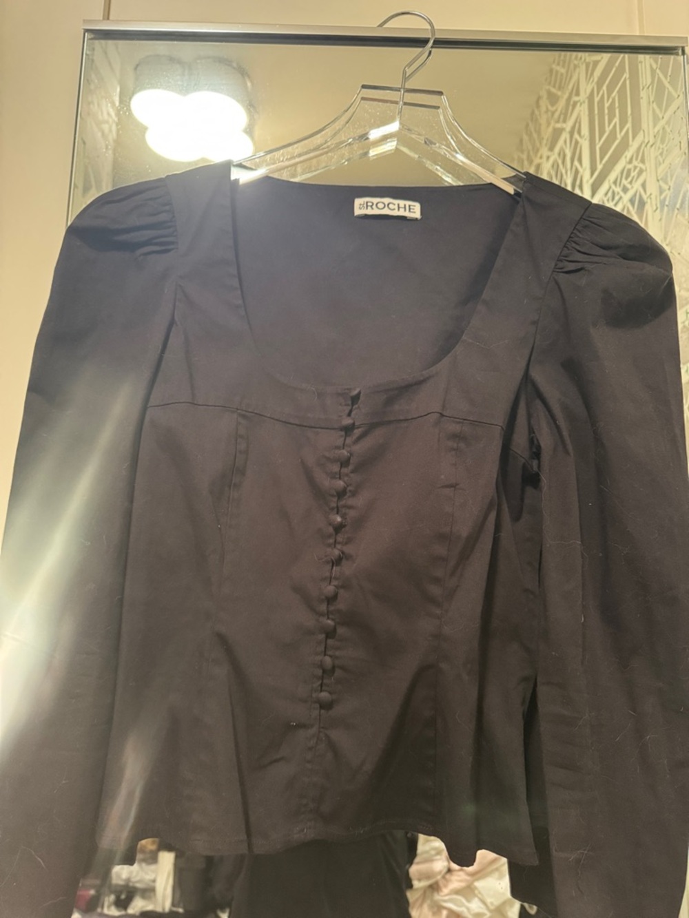 IROCHE Black Puff-Sleeve Button Front Blouse